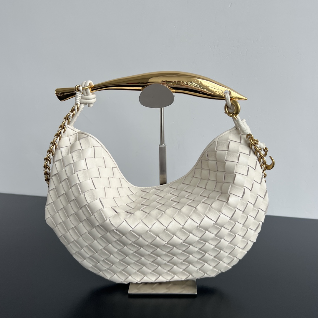 Small Sardine Intrecciato Leather Shoulder Bag With Chain White